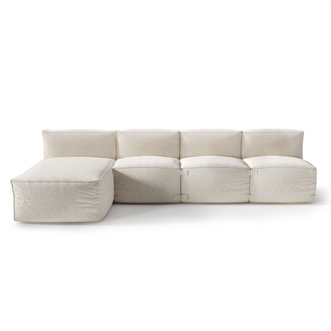 Canapé d'extérieur modulable avec méridienne 4 pièces BAIA tissu bouclette beige chiné