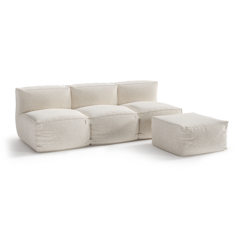 Canapé d'extérieur modulable 3 pièces et pouf BAIA tissu bouclette beige chiné