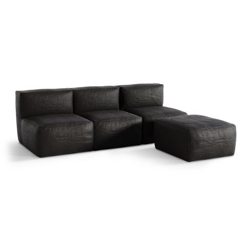 Canapé d'extérieur modulable 3 pièces et pouf BAIA tissu bouclette beige chiné