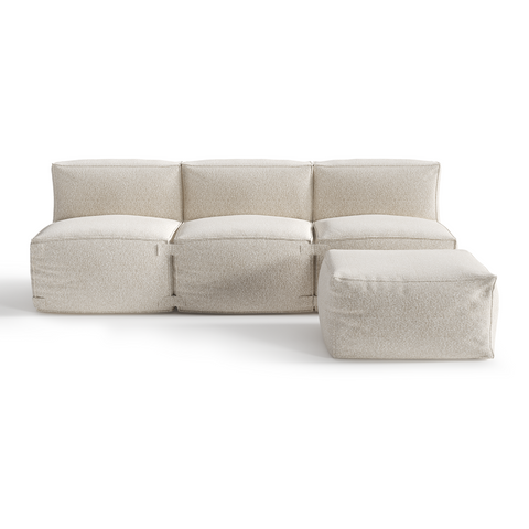 Canapé d'extérieur modulable 3 pièces et pouf BAIA tissu bouclette beige chiné