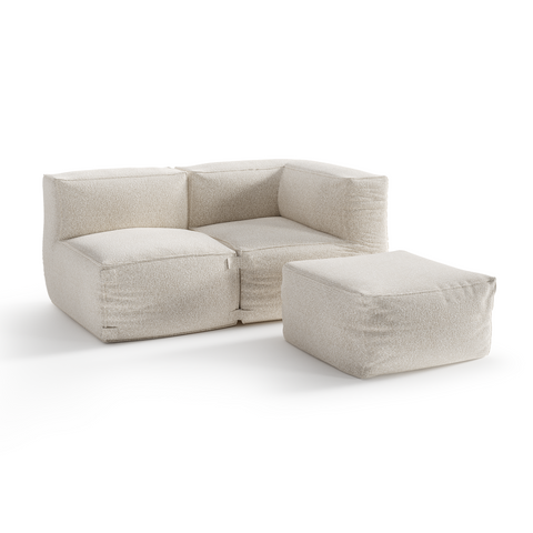 Ensemble d'extérieur 2 pièces et pouf BAIA tissu bouclette beige chiné