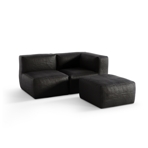 Ensemble d'extérieur 2 pièces et pouf BAIA tissu bouclette beige chiné