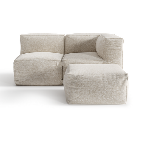 Ensemble d'extérieur 2 pièces et pouf BAIA tissu bouclette beige chiné