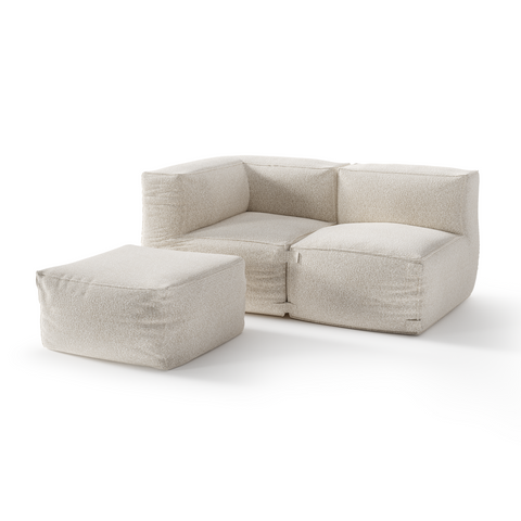 Ensemble d'extérieur 2 pièces et pouf BAIA tissu bouclette beige chiné