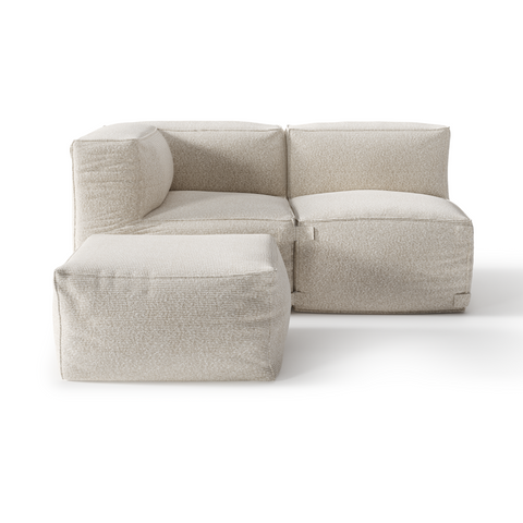 Ensemble d'extérieur 2 pièces et pouf BAIA tissu bouclette beige chiné