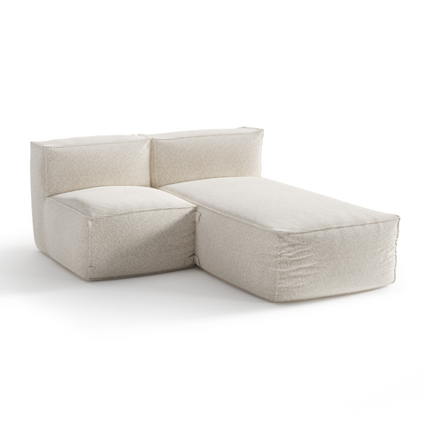 Canapé d'extérieur modulable avec méridienne 2 pièces BAIA tissu bouclette beige chiné