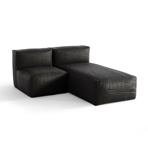 Canapé d'extérieur modulable avec méridienne 2 pièces BAIA tissu bouclette beige chiné