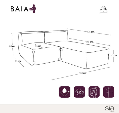 Canapé d'extérieur modulable avec méridienne 2 pièces BAIA tissu bouclette beige chiné
