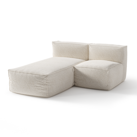 Canapé d'extérieur modulable avec méridienne 2 pièces BAIA tissu bouclette beige chiné