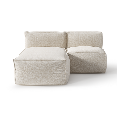 Canapé d'extérieur modulable avec méridienne 2 pièces BAIA tissu bouclette beige chiné