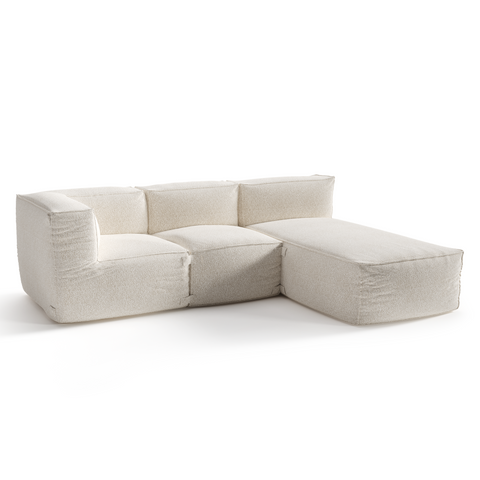 Canapé d'extérieur modulable avec méridienne 3 pièces BAIA tissu bouclette beige chiné