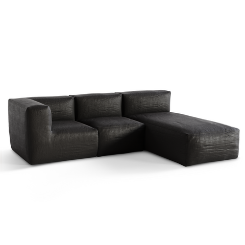 Canapé d'extérieur modulable avec méridienne 3 pièces BAIA tissu bouclette beige chiné