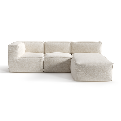 Canapé d'extérieur modulable avec méridienne 3 pièces BAIA tissu bouclette beige chiné