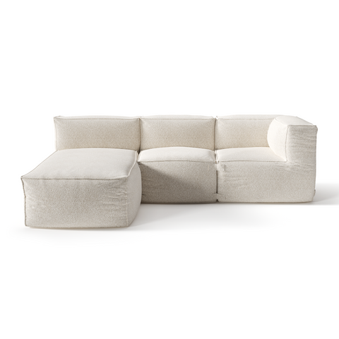 Canapé d'extérieur modulable avec méridienne 3 pièces BAIA tissu bouclette beige chiné