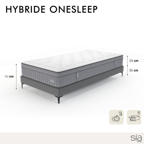 Ensemble matelas Hybride OneSleep Ressorts ensachés + Sommier 90x200cm