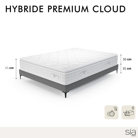 Ensemble matelas Hybride Premium Cloud Ressorts ensachés + Sommier 160x200cm