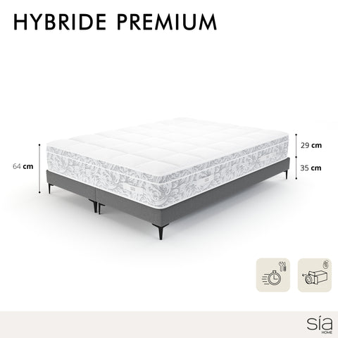 Ensemble matelas Hybride Premium 180x200cm Ressorts ensachés + 2 Sommiers 90x200cm