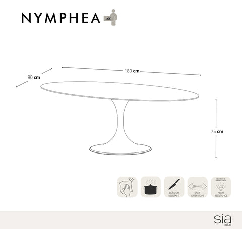Table fixe NYMPHEA pied doré 180x90x75cm