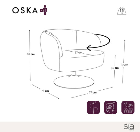 Fauteuil pivotant OSKA velours chenillé