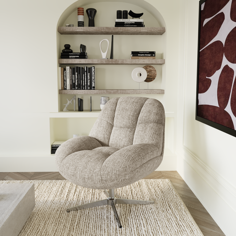 Fauteuil pivotant pied chrome REV velours tramé