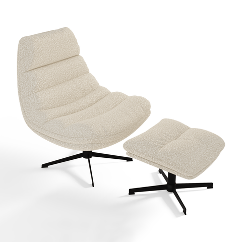 Ensemble fauteuil pivotant et repose-pieds RIVA bouclette