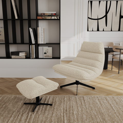 Ensemble fauteuil pivotant et repose-pieds RIVA bouclette