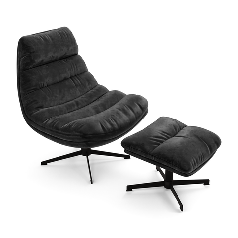 Ensemble fauteuil pivotant et repose-pieds RIVA velours