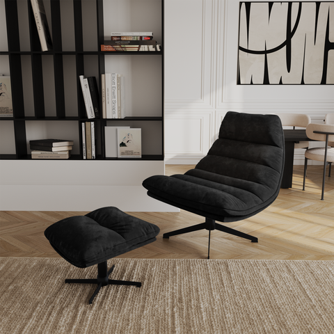Ensemble fauteuil pivotant et repose-pieds RIVA velours