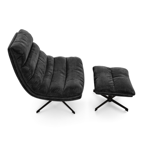 Ensemble fauteuil pivotant et repose-pieds RIVA velours