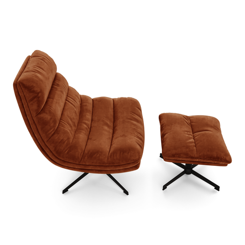 Ensemble fauteuil pivotant et repose-pieds RIVA velours