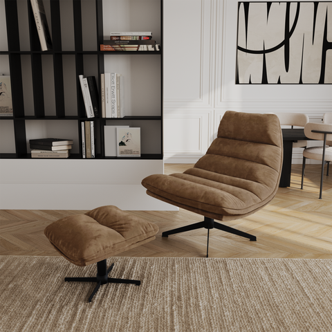 Ensemble fauteuil pivotant et repose-pieds RIVA velours