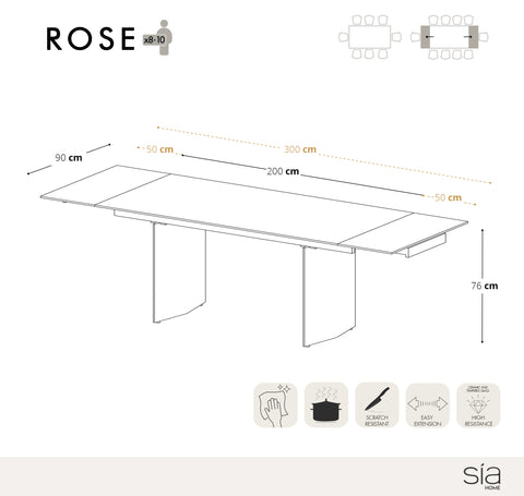 Table extensible XL Rose Céramique et verre trempé pieds dorés 200x90x76cm
