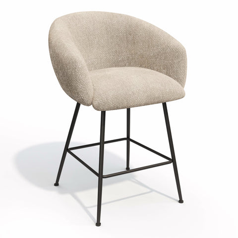 Lot de 2 tabourets de bar TESS velours tramé pieds noirs