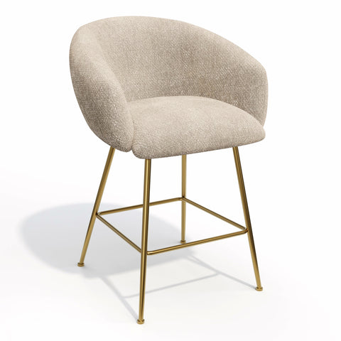 Lot de 2 tabourets de bar TESS velours tramé pieds dorés