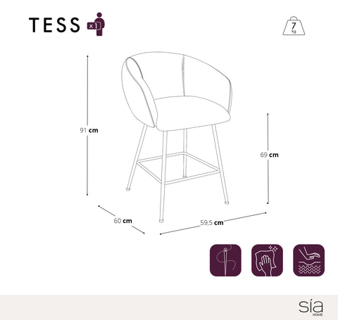 Lot de 2 tabourets de bar TESS velours tramé pieds noirs