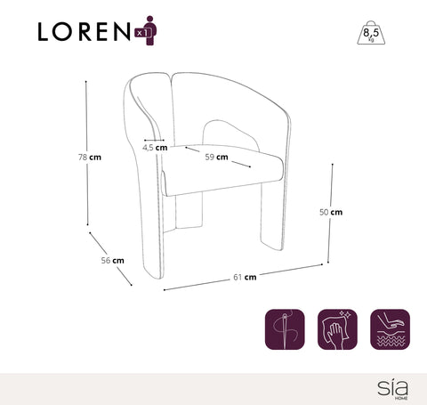 Fauteuil de salle à manger LOREN velours chenillé