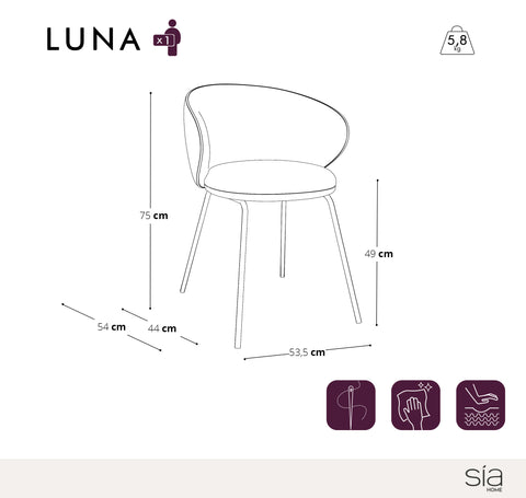 Lot de 2 chaises LUNA velours texturé et pieds noirs