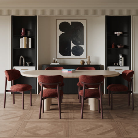 Lot de 2 chaises LUMI velours texturé pieds bordeaux