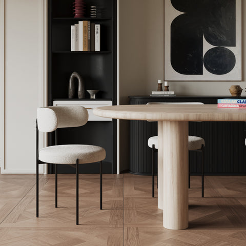 Lot de 2 chaises ADELE tissu bouclette pieds noir