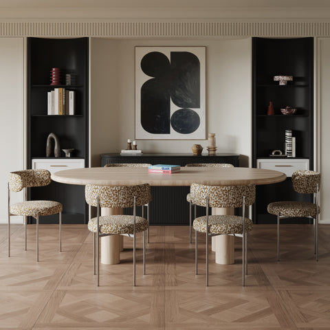 Lot de 2 chaises ADELE tissu tramé à motifs pieds chrome