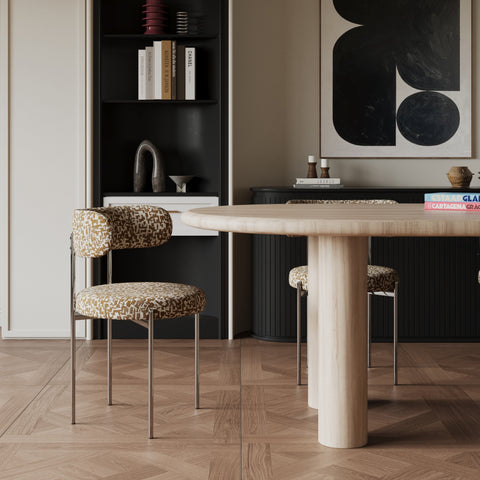 Lot de 2 chaises ADELE tissu tramé à motifs pieds chrome