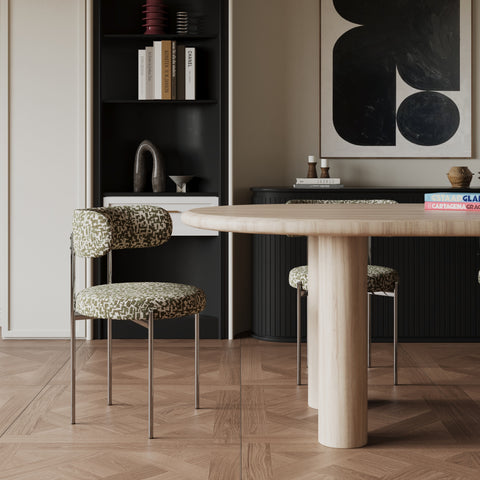 Lot de 2 chaises ADELE tissu tramé à motifs pieds chrome