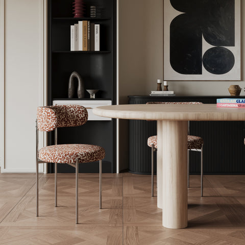 Lot de 2 chaises ADELE tissu tramé à motifs pieds chrome