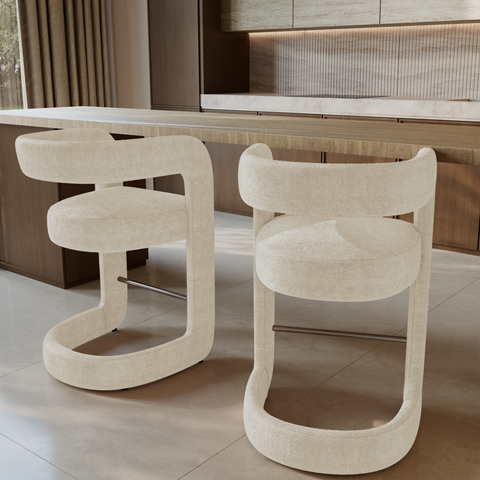 Lot de 2 tabourets KLAY velours chenillé