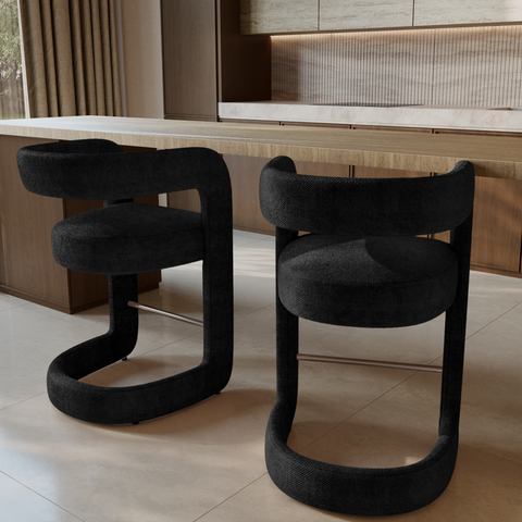 Lot de 2 tabourets KLAY velours chenillé