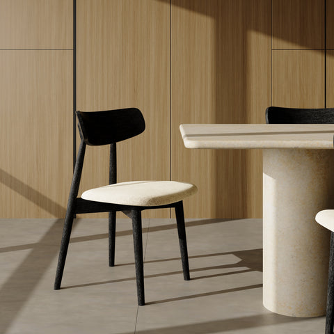 Lot de 2 chaises SEPIA velours chenillé crème et pieds noir