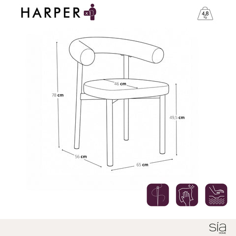 Lot de 2 chaises HARPER tissu tramé toucher doux pieds noirs