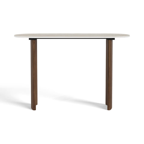 Console VERO céramique aspect travertin et pieds noyer 110cm