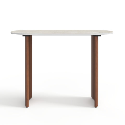 Console VERO céramique aspect travertin et pieds noyer 110cm