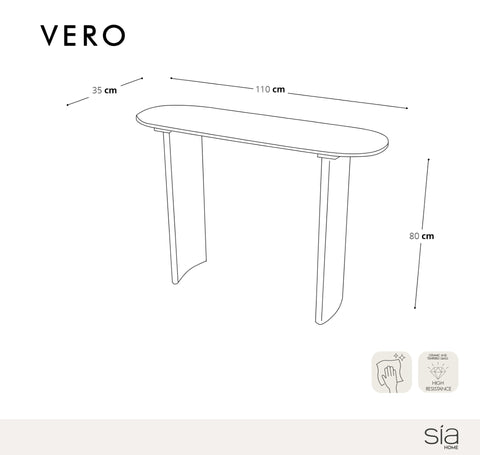 Console VERO céramique aspect travertin et pieds noyer 110cm